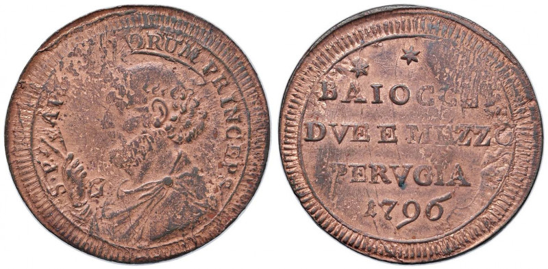 Pio VI (1775-1799) Perugia - Sanpietrino 1796 - Munt. 392 CU (g 14,59) Consuete ...