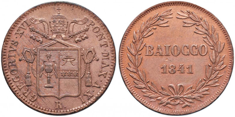 Gregorio XVI (1831-1846) Baiocco 1841 A. XI - Nomisma 518 CU (g 9,61) Lucidata
...