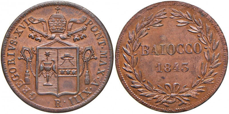 Gregorio XVI (1831-1846) Baiocco 1843 A. XIII - Nomisma 524 CU (g 9,52)
qFDC