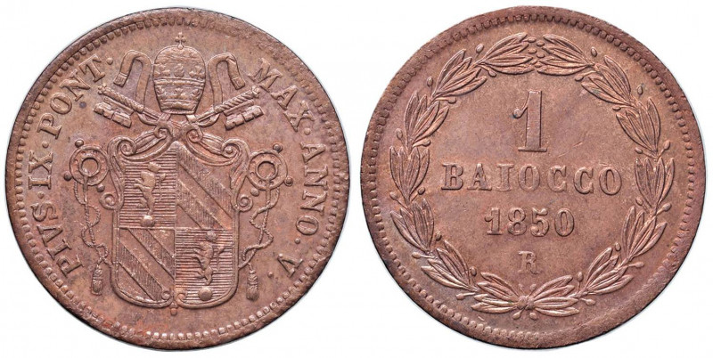 Pio IX (1846-1870) Baiocco 1850 A. V - Nomisma 805 CU (g 9,56) Lucidata ma bel r...