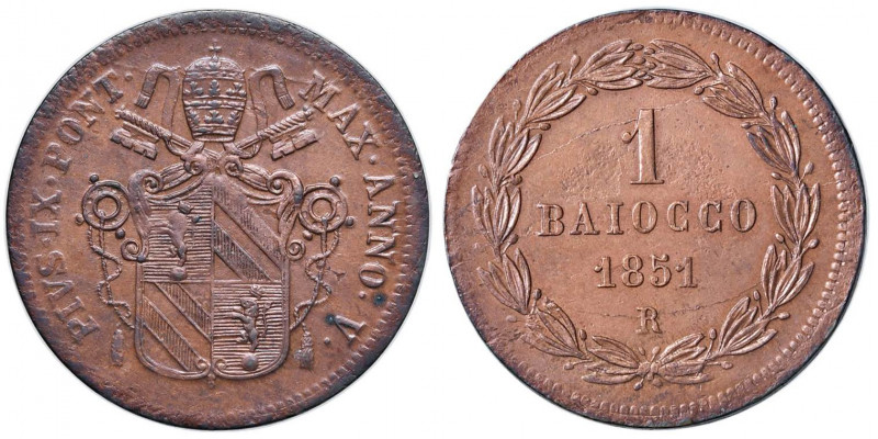 Pio IX (1846-1870) Baiocco 1851 A. V - Nomisma 829 CU (g 9,64)
SPL