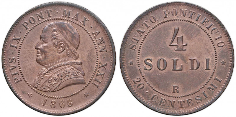 Pio IX (1846-1870) 4 Soldi 1868 A. XXII - Nomisma 897 CU (g 19,71)
qFDC