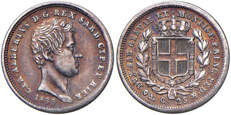 Carlo Alberto (1831-1849) 25 Centesimi 1833 G - Nomisma 736 AG RR
BB