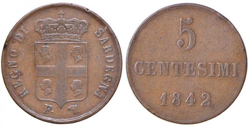 Carlo Alberto (1831-1849) 5 Centesimi 1842 - Nomisma 738 CU R Colpi al bordo
qB...