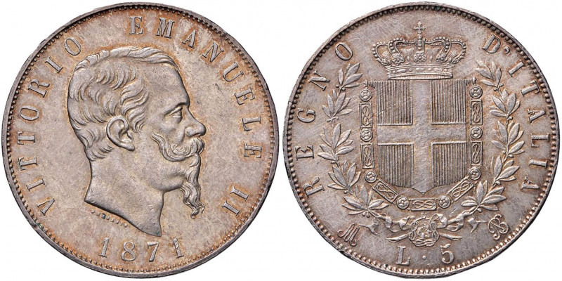 Vittorio Emanuele II (1861-1878) 5 Lire 1871 M - Nomisma 889 AG Colpetti al bord...