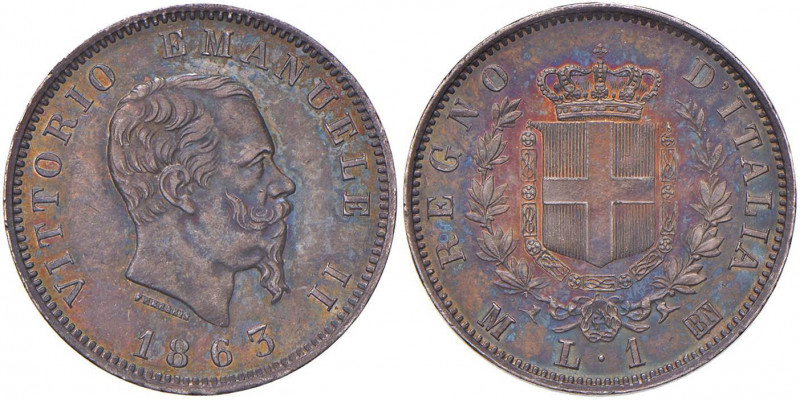 Vittorio Emanuele II (1861-1878) Lira 1863 M stemma - Nomisma 913 AG
SPL