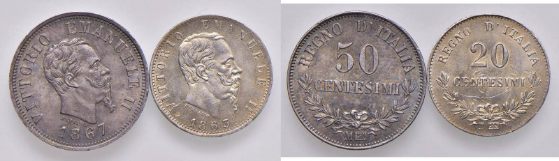 Vittorio Emanuele II (1861-1878) 50 Centesimi 1867 M valore e 20 Centesimi 1863 ...