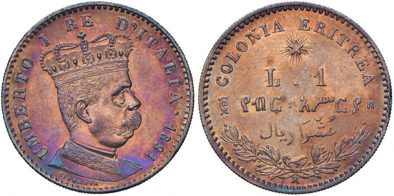 Umberto I (1878-1900) Eritrea - Lira 1891 - Nomisma 1042 AG Minimi segnetti da c...