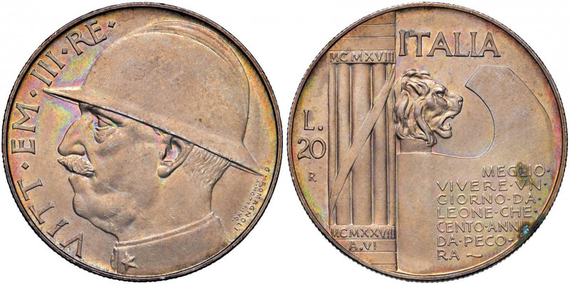 Vittorio Emanuele III (1900-1946) 20 Lire 1928 Elmetto - Nomisma 1093 AG Ossidaz...