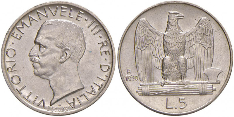 Vittorio Emanuele III (1900-1946) 5 Lire 1930 - Nomisma 1138 AG Minimi colpetti ...