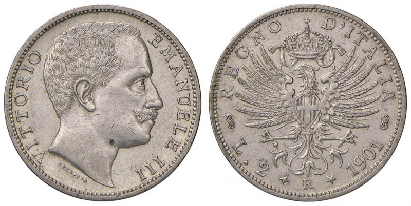 Vittorio Emanuele III (1900-1946) 2 Lire 1901 - Nomisma 1151 AG RR Minimi segnet...