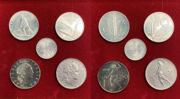 REPUBBLICA ITALIANA (1946-) Lotto di cinque monete come da foto, compreso il 50 Lire 1958 (qBB)
qBB-FDC