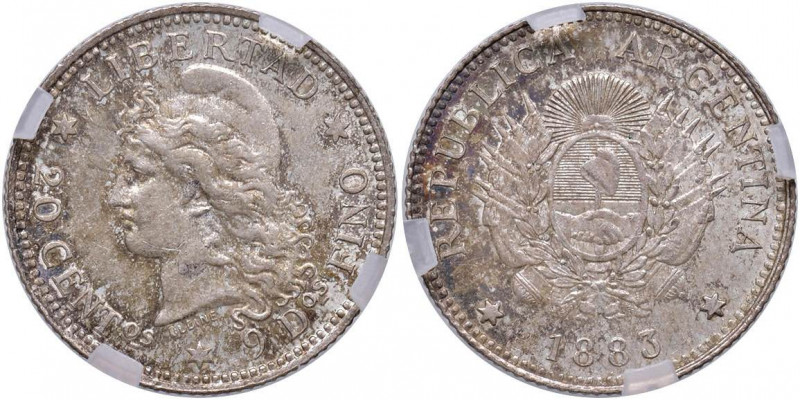 ARGENTINA 20 Centavos 1882 - KM 27 AG In slab GENI AU58
SPL