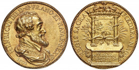 Enrico IV (1598-1610) Medaglia 1602 Rinnovo del Trattato con la Svizzera - AE dorato (g 16,80 - Ø 45 mm) Antica fusione, forse da montatura comunque a...