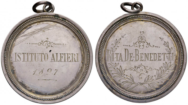 Medaglia Istituto Alfieri premio con dedica incisa 1897 - AG (g 16,08 - Ø 40 mm)...