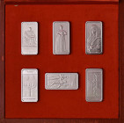 Astuccio contenente sei lingottini in argento 925 da 60 g ciascuno raffiguranti opere d’arte. Con garanzia Intercoins
FS