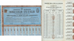 Regno d’Italia - Provincia e Città di Avellino 5% - di lire 500 - Avellino 15/4/1877 (certif. N.00,049) marca da bollo, corredato di 40 cedole
SPL