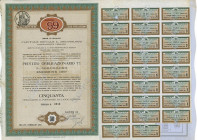 SAROM 99 Spa 7% - di lire 50.000 - Milano, febbraio 1957 - (obbl. n. 0513) corredato di 26 cedole, fori di annullo
SPL