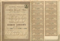 Soc. Italiana Concia delle Pelli - Roma 10/5/1890 (titolo n.0680 per 10 azioni) corredato di 15 cedole
SPL
