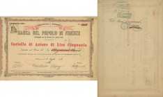 Banca del Popolo in Firenze - 1 luglio 1868 (azione n.1556) timbro a secco
SPL