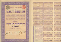 Soc. Anonime des Tramways Napolitains - Bruxelles 1908 (titolo al portatore n.16340) corredato di 18 cedole
SPL