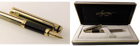 CROSS -Penna stilografica- “Cross Signature”. Corpo della penna dorato con striature nere. Pennino in oro giallo 18kt. Penna nuova mai inchiostrata né...
