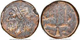 SICILY. Syracuse. Hieron II (ca. 275-215 BC). AE litra (19mm, 11h). NGC Choice VF. Head of Poseidon left, wearing taenia / ΙΕΡΩ-ΝΟΣ, trident head, dol...