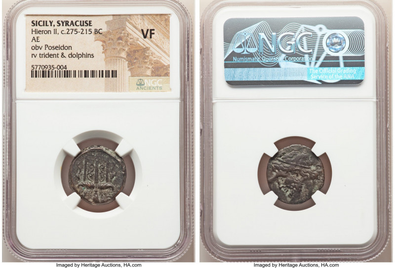 SICILY. Syracuse. Hieron II (ca. 275-215 BC). AE litra (19mm, 10h). NGC VF. Head...