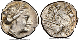 EUBOEA. Histiaea. Ca. 3rd-2nd centuries BC. AR tetrobol (13mm, 12h). NGC Choice XF. Head of nymph right, wearing vine-leaf crown, earring and necklace...