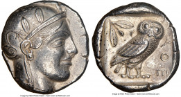 ATTICA. Athens. Ca. 455-440 BC. AR tetradrachm (24mm, 17.17 gm, 1h). NGC AU 5/5 - 4/5. Early transitional issue. Head of Athena right, wearing crested...