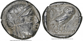 ATTICA. Athens. Ca. 455-440 BC. AR tetradrachm (23mm, 17.06 gm, 5h). NGC AU 4/5 - 3/5. Early transitional issue. Head of Athena right, wearing crested...