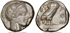 ATTICA. Athens. Ca. 440-404 BC. AR tetradrachm (23mm, 17.15 gm, 2h). NGC Choice AU 5/5 - 4/5. Mid-mass coinage issue. Head of Athena right, wearing ea...