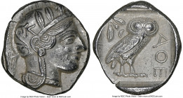 ATTICA. Athens. Ca. 440-404 BC. AR tetradrachm (25mm, 17.16 gm, 7h). NGC Choice AU 5/5 - 4/5. Mid-mass coinage issue. Head of Athena right, wearing ea...