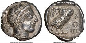 ATTICA. Athens. Ca. 440-404 BC. AR tetradrachm (25mm, 17.15 gm, 10h). NGC AU 5/5 - 4/5. Mid-mass coinage issue. Head of Athena right, wearing earring,...