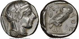 ATTICA. Athens. Ca. 440-404 BC. AR tetradrachm (23mm, 17.09 gm, 1h). NGC AU 5/5 - 4/5. Mid-mass coinage issue. Head of Athena right, wearing earring, ...