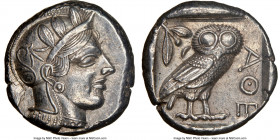 ATTICA. Athens. Ca. 440-404 BC. AR tetradrachm (24mm, 17.15 gm, 1h). NGC AU 5/5 - 4/5. Mid-mass coinage issue. Head of Athena right, wearing earring, ...