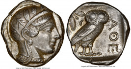 ATTICA. Athens. Ca. 440-404 BC. AR tetradrachm (23mm, 17.21 gm, 7h). NGC AU 5/5 - 4/5. Mid-mass coinage issue. Head of Athena right, wearing earring, ...