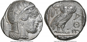 ATTICA. Athens. Ca. 440-404 BC. AR tetradrachm (23mm, 17.18 gm, 6h). NGC AU 5/5 - 3/5. Mid-mass coinage issue. Head of Athena right, wearing earring, ...