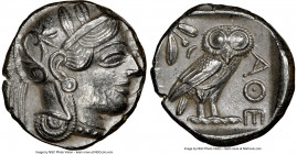 ATTICA. Athens. Ca. 440-404 BC. AR tetradrachm (24mm, 17.13 gm, 7h). NGC AU 5/5 - 3/5. Mid-mass coinage issue. Head of Athena right, wearing earring, ...