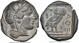 ATTICA. Athens. Ca. 440-404 BC. AR tetradrachm (26mm, 17.16 gm, 7h). NGC AU 5/5 - 3/5. Mid-mass coinage issue. Head of Athena right, wearing earring, ...