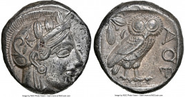 ATTICA. Athens. Ca. 440-404 BC. AR tetradrachm (23mm, 17.18 gm, 1h). NGC Choice XF 5/5 - 4/5. Mid-mass coinage issue. Head of Athena right, wearing ea...