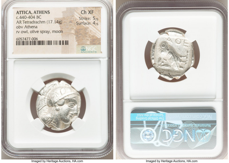 ATTICA. Athens. Ca. 440-404 BC. AR tetradrachm (26mm, 17.14 gm, 5h). NGC Choice ...