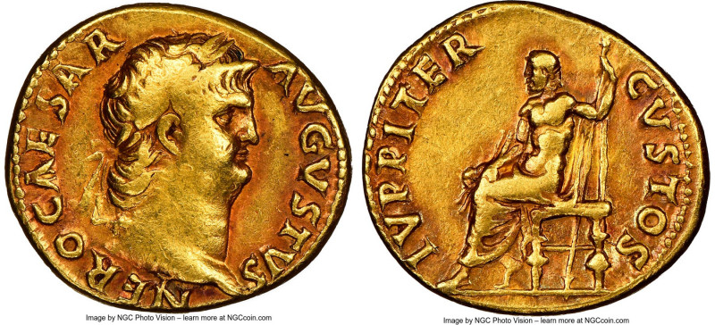 Nero, as Augustus (AD 54-68). AV aureus (18mm, 6.50 gm, 5h). NGC VF 5/5 - 3/5, e...