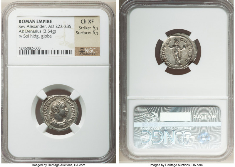 Severus Alexander (AD 222-235). AR denarius (20mm, 3.54 gm, 5h). NGC Choice XF 5...