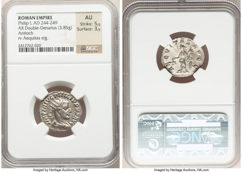 Philip I (AD 244-249). AR antoninianus (22mm, 3.85 gm, 6h). NGC AU 5/5 - 3/5. Ro...