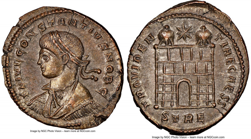 Constantius II, as Caesar (AD 337-361). AE3 or BI nummus (20mm, 7h). NGC MS. Tri...