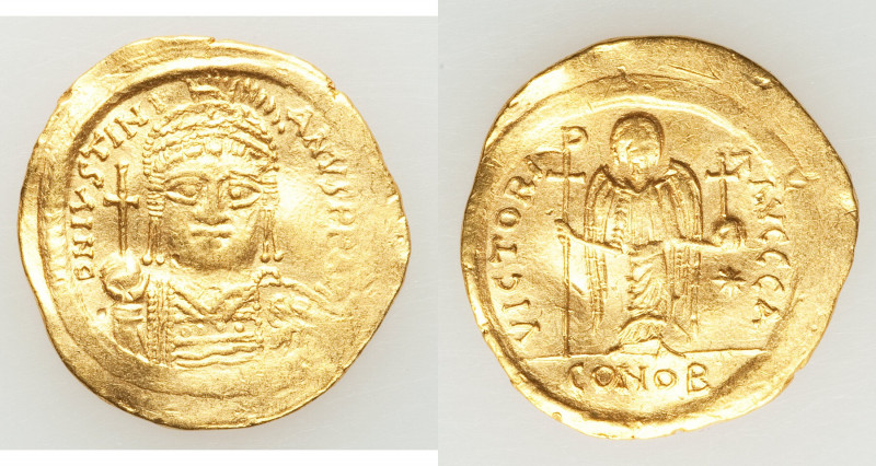 Justinian I the Great (AD 527-565). AV solidus (21mm, 6h). Choice VF, wavy flan,...