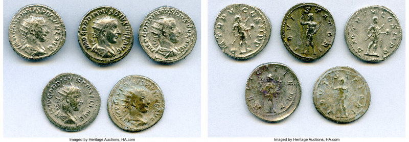 ANCIENT LOTS. Roman Imperial. Gordian III (AD 238-244). Lot of five (5) AR anton...