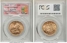 George V gold 10 Dollars 1914 MS63 PCGS, Ottawa mint, KM27. Canadian Gold Reserve holder tag. AGW 0.4837 oz.

HID09801242017

© 2020 Heritage Auct...