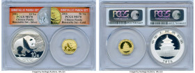 People's Republic 2-Piece Certified silver & gold Panda Set 2016 MS70 PCGS, 1) silver 10 Yuan, KM2257, 30gm. 0.999 Fine 2) gold 50 Yuan, KM2258, 3gm. ...